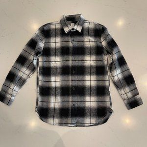 NWT : Gap Cotton Flannel Plaid  Button Down Shirt : Black and White Plaid : XL